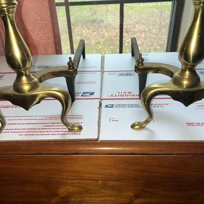 Vintage Pair of Mid-Century Fireplace Brass Andirons 22" Tall as Pictured.