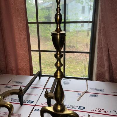 Vintage Pair of Mid-Century Fireplace Brass Andirons 22" Tall as Pictured.