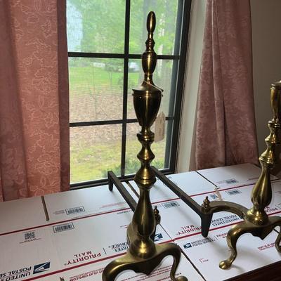 Vintage Pair of Mid-Century Fireplace Brass Andirons 22" Tall as Pictured.