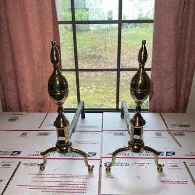 Vintage Pair of Mid-Century Fireplace Brass Andirons as Pictured.