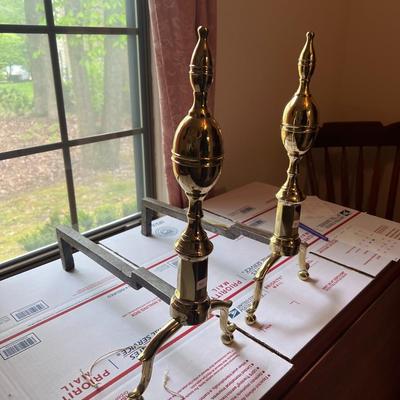 Vintage Pair of Mid-Century Fireplace Brass Andirons as Pictured.