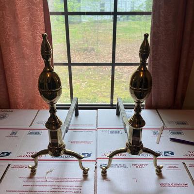 Vintage Pair of Mid-Century Fireplace Brass Andirons as Pictured.