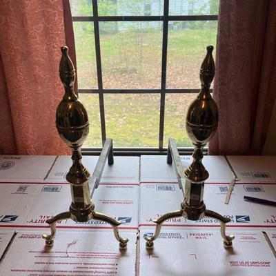 Vintage Pair of Mid-Century Fireplace Brass Andirons as Pictured.