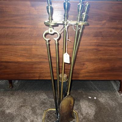 Vintage Lot of Mid-Century Brass Fireplace Tools as Pictured.