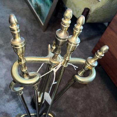 Vintage Lot of Mid-Century Brass Fireplace Tools as Pictured.
