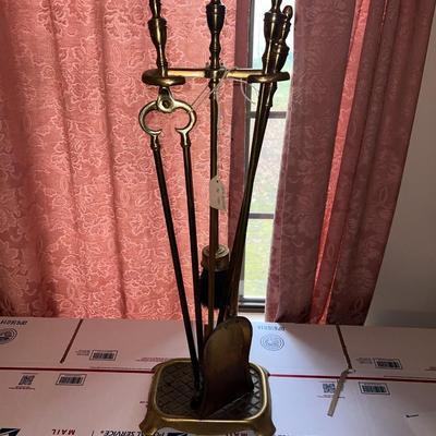 Vintage Lot of Mid-Century Brass Fireplace Tools as Pictured.