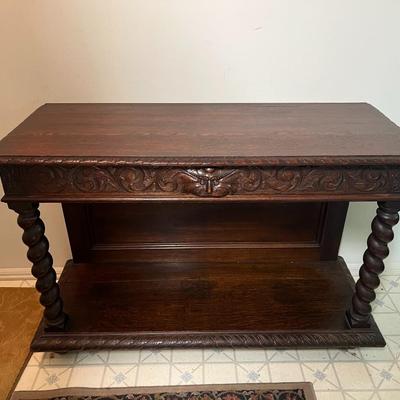 Antique Hand Carved Column Credenza w/Large Drawer 47" Long, 31" Tall & 19-1/2" Deep as Pictured.