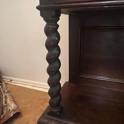 Antique Hand Carved Column Credenza w/Large Drawer 47" Long, 31" Tall & 19-1/2" Deep as Pictured.