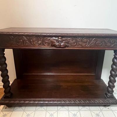 Antique Hand Carved Column Credenza w/Large Drawer 47" Long, 31" Tall & 19-1/2" Deep as Pictured.