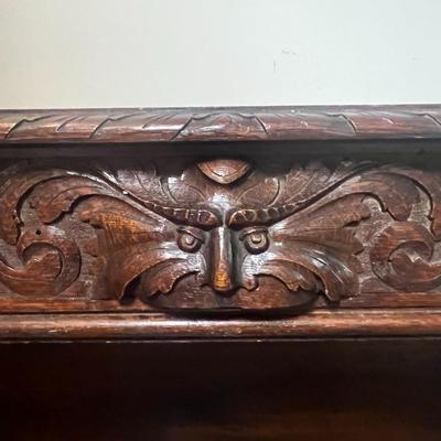 Antique Hand Carved Column Credenza w/Large Drawer 47" Long, 31" Tall & 19-1/2" Deep as Pictured.