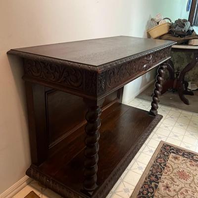Antique Hand Carved Column Credenza w/Large Drawer 47" Long, 31" Tall & 19-1/2" Deep as Pictured.