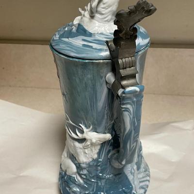 Very Rare Pâte-sur-Pâte Dog & Deer Buck Beer Stein Remarkable Detail 1-l and 10.5" Tall w/No Chips, Cracks, or Damages which is...