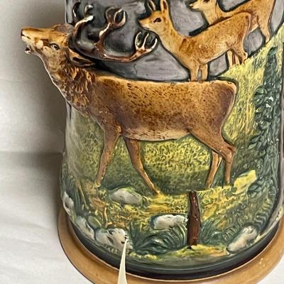 Vintage/Antique German 3-D Deer Beer Stein #1525 10" Tall in VG Preowned Condition.