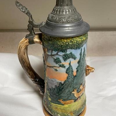 Vintage/Antique German 3-D Deer Beer Stein #1525 10" Tall in VG Preowned Condition.