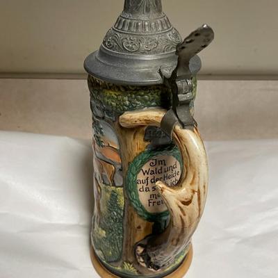Vintage/Antique German 3-D Deer Beer Stein #1525 10" Tall in VG Preowned Condition.