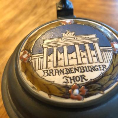 Mettlach #2024 Beer Stein 1/2 Liter. 5 1/2" Tall. Mettlach Circa 1898 Hand-painted, Etched body that features the Berlin Crest in VG...
