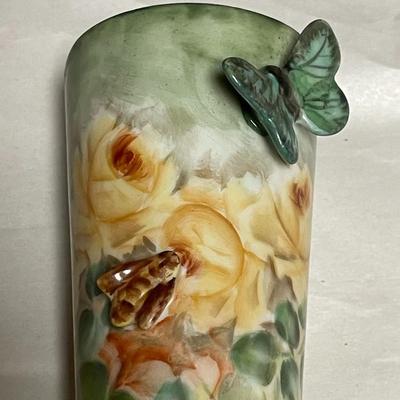 Vintage Porcelain Floral Hand Painted Wall Pocket 8" Tall in Good Preowned Condition.