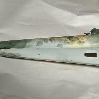 Vintage Porcelain Floral Hand Painted Wall Pocket 8" Tall in Good Preowned Condition.