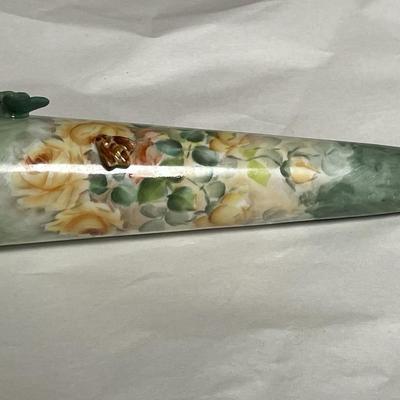 Vintage Porcelain Floral Hand Painted Wall Pocket 8" Tall in Good Preowned Condition.