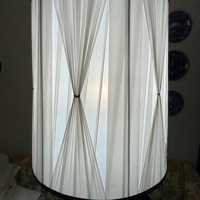 Vintage Mid-Century Brass & Crystal Tall Table Lamp w/Pleated Shade 38.5" Tall w/Shade in Good Preowned Condition.