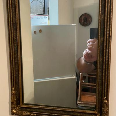 Antique c1920's Etched Glass Design Wooden Frame Mirror 20" x 29" in Good Preowned Condition.