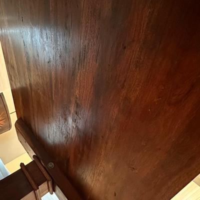 Mahogany Dining Room Tressel Table. ~ Solid Wood ~ Extremely Heavy ~ Six (6) Slip Covered Chairs ~ Excellent