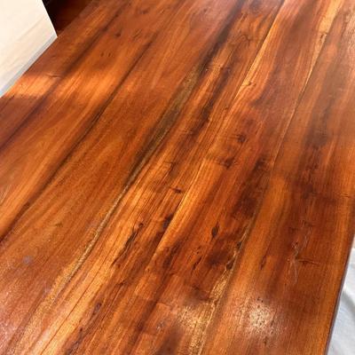Mahogany Dining Room Tressel Table. ~ Solid Wood ~ Extremely Heavy ~ Six (6) Slip Covered Chairs ~ Excellent