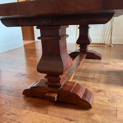 Mahogany Dining Room Tressel Table. ~ Solid Wood ~ Extremely Heavy ~ Six (6) Slip Covered Chairs ~ Excellent