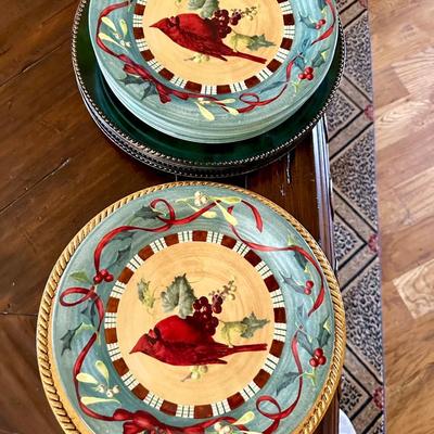 8 Christmas Cardinal Plates and 8 Chargers