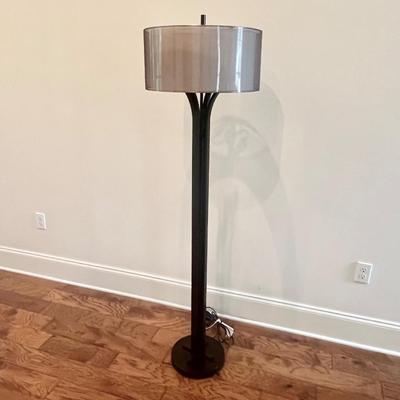 Bronze Metal Floor Lamp With Linen Drum Shade