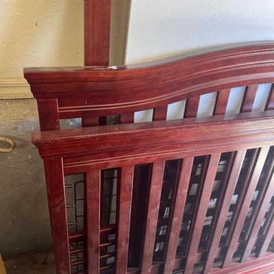 Mahogany Tone Wood Convertible Baby Crib