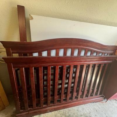 Mahogany Tone Wood Convertible Baby Crib