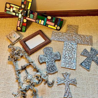 Beautiful set of crosses and a pewter easel