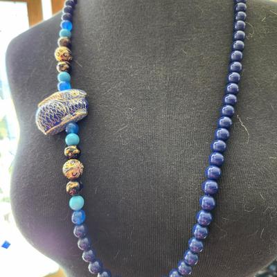 Peking Blue Glass Lapis Cloisonne Necklace