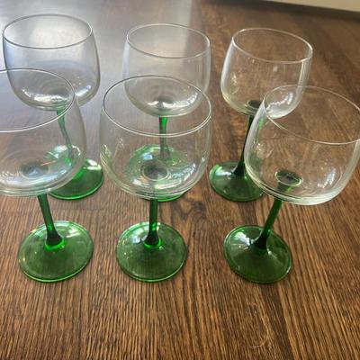 Set of 6 French France Green Stem Glasses 6.5" Tall