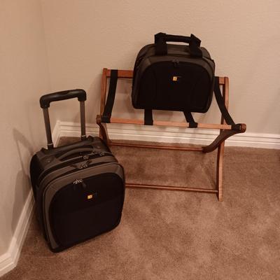 CASE LOGIC SUITCASE ON 2 WHEELS AND CARRY-ON PLUS A FOLDING LUGGAGE RACK