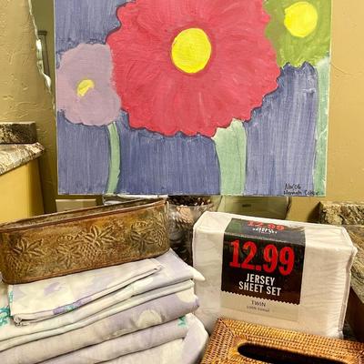 Flower painting, new set of sheets and household items