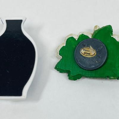 LOT of (2) Vintage Refrigerator Magnets Blue & White Porcelain Vase Half and Hawaiian Plumeria Flowers