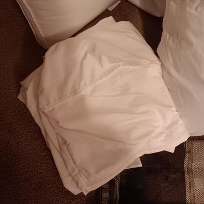 HANDMADE QUILT, LARGE THROW PILLOWS W/SHAMS, LAURA ASHLEY QUILTED MATTRESS COVER AND PILLOW