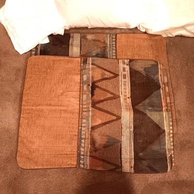 HANDMADE QUILT, LARGE THROW PILLOWS W/SHAMS, LAURA ASHLEY QUILTED MATTRESS COVER AND PILLOW