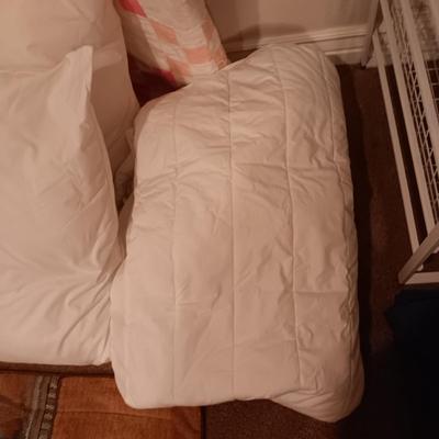 HANDMADE QUILT, LARGE THROW PILLOWS W/SHAMS, LAURA ASHLEY QUILTED MATTRESS COVER AND PILLOW