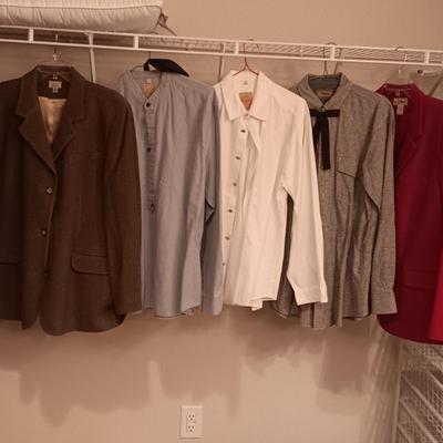 2 LADIES LL BEAN WOOL JACKETS (18W) & 3 BUTTON UP SHIRTS