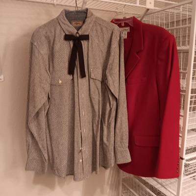 2 LADIES LL BEAN WOOL JACKETS (18W) & 3 BUTTON UP SHIRTS