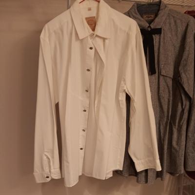 2 LADIES LL BEAN WOOL JACKETS (18W) & 3 BUTTON UP SHIRTS