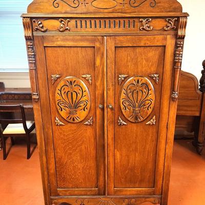 Lot #104 Antique 1920's Armoire - very pretty - good condition