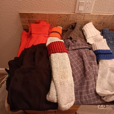 LADIES LL BEAN INSULATED JEANS (20W) AND REGULAR JEANS (18W), WOOL SOCKS, TURTLE NECKS (L) AND LONG UNDERWEAR