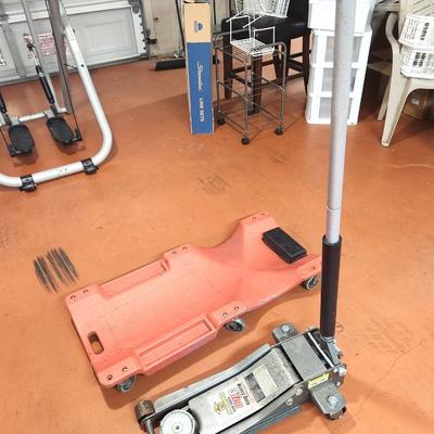 Lot #107 Pitsburgh HD 3 Ton Floor Jack and Plastic Crawler