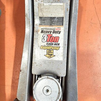 Lot #107 Pitsburgh HD 3 Ton Floor Jack and Plastic Crawler