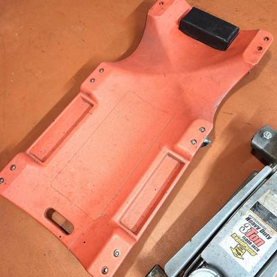 Lot #107 Pitsburgh HD 3 Ton Floor Jack and Plastic Crawler