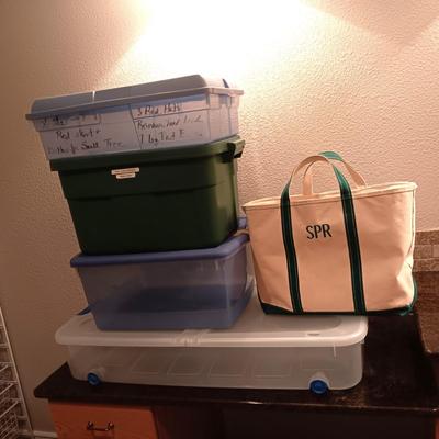 STORAGE TOTES AND HEAVY CANVAS BAG